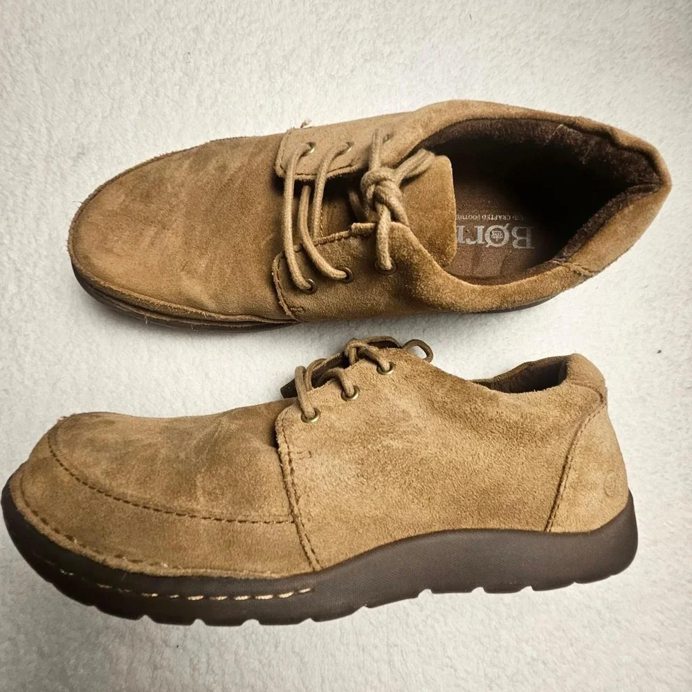 Born Nigel 3 eye saddle tan suede leather lace-up Oxford shoes, 8M